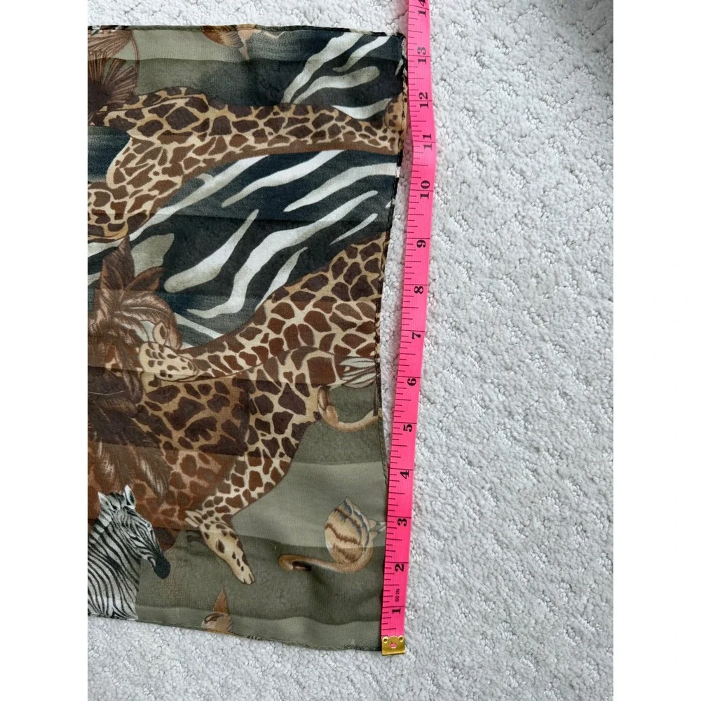 Safari Animal Print Sheer Shawl Giraffe Zebra Flamingo Olive Green